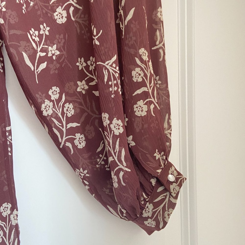 New No Tags Nili Lotan Silk Floral Blouse Size M Color Brow/Ivory - Picture 5 of 8